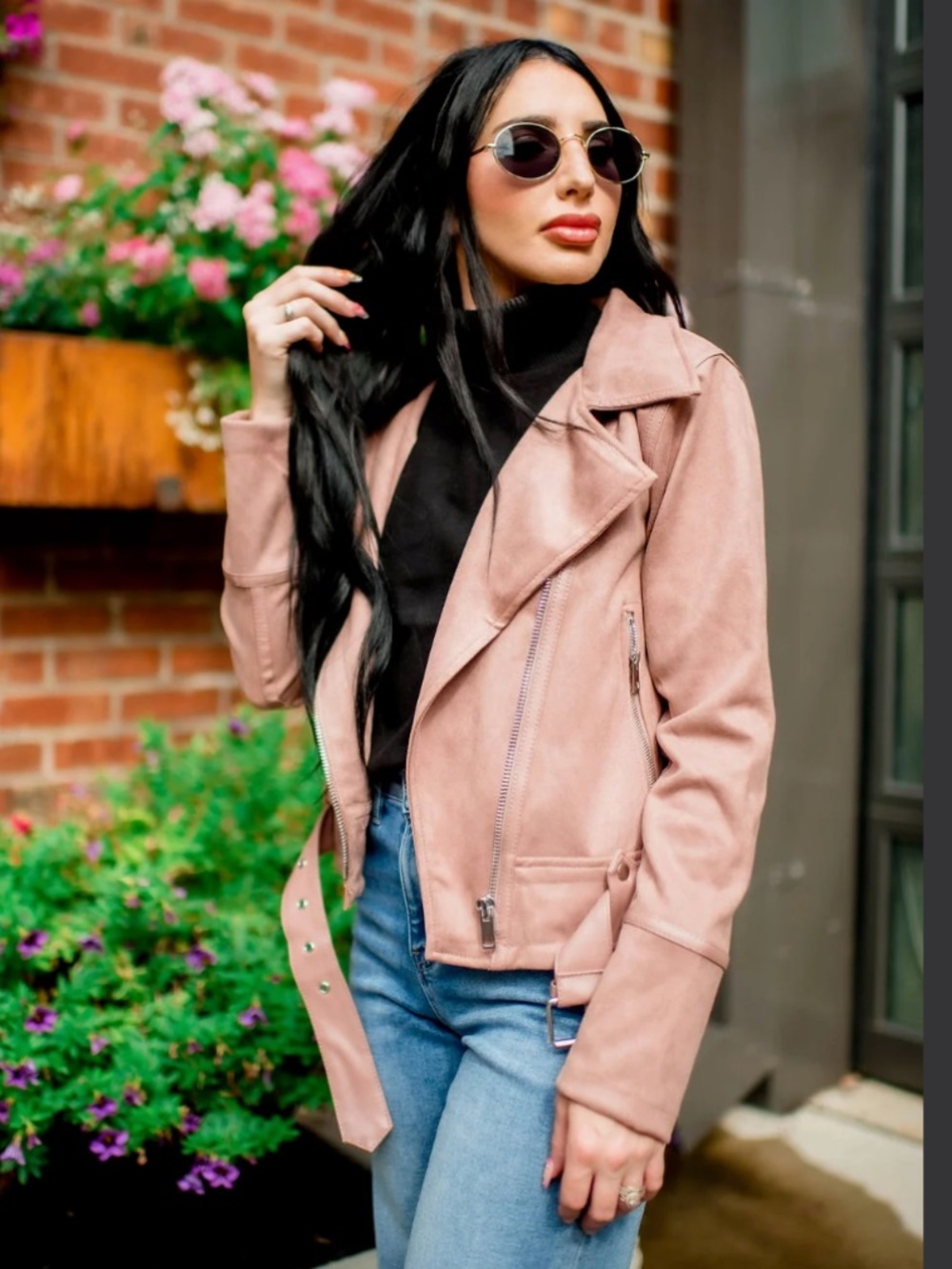 GF COLLECTION Blush Pink Suede Moto Jacket